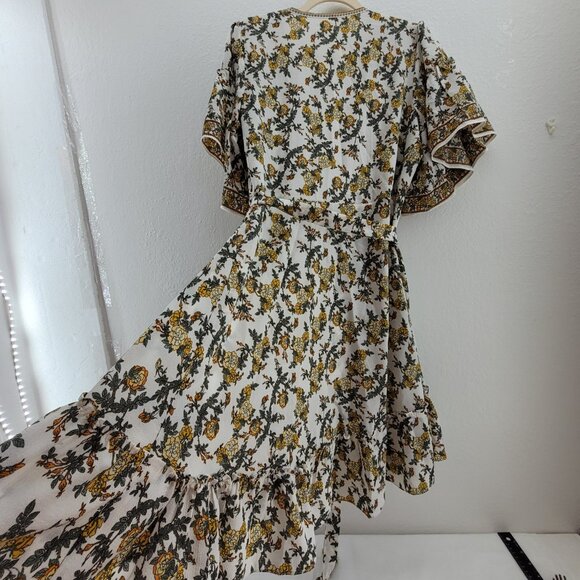 NEW MAX STUDIO Dress Womens M Floral Crepe Wrap Midi Dress Flutter Sleeve NWT - Picture 6 of 16
